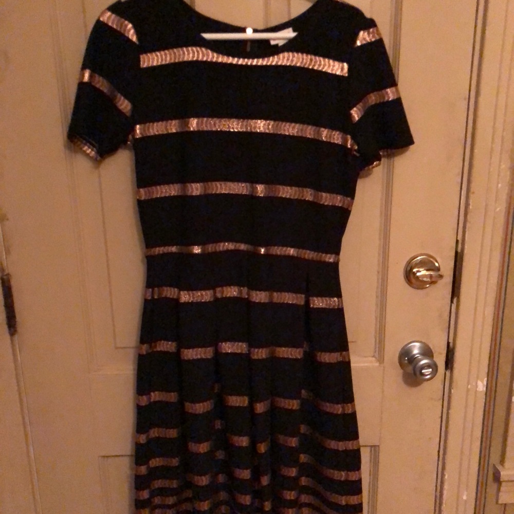 Lularoe Black and Rose Gold Striped Amelia